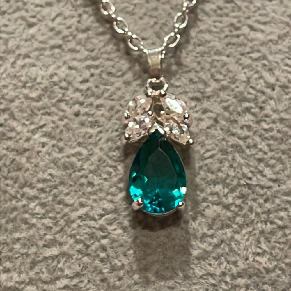 Aqua Blue Angel Pendant Necklace 17” - Picture 8 of 8